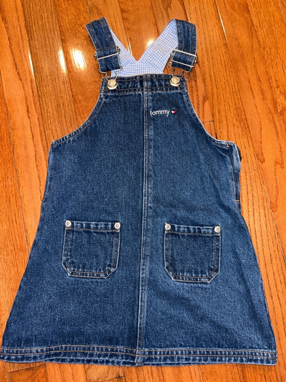 Tommy Hilfiger Girls Denim Overall Dress with Patch Pockets, Size 4